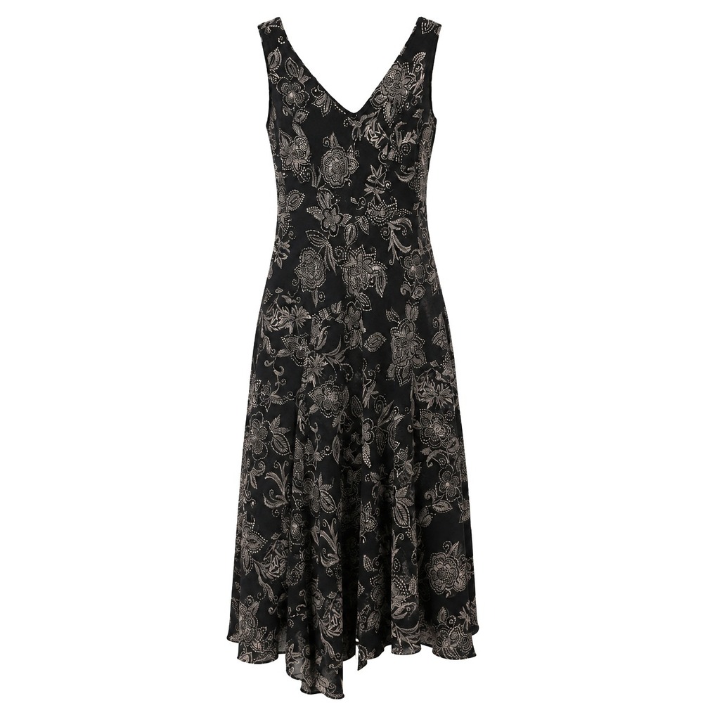 Vintage Jones Wear Dress Size 10 Black Floral Vneck Y2K Midi Dark Romantic Fairy